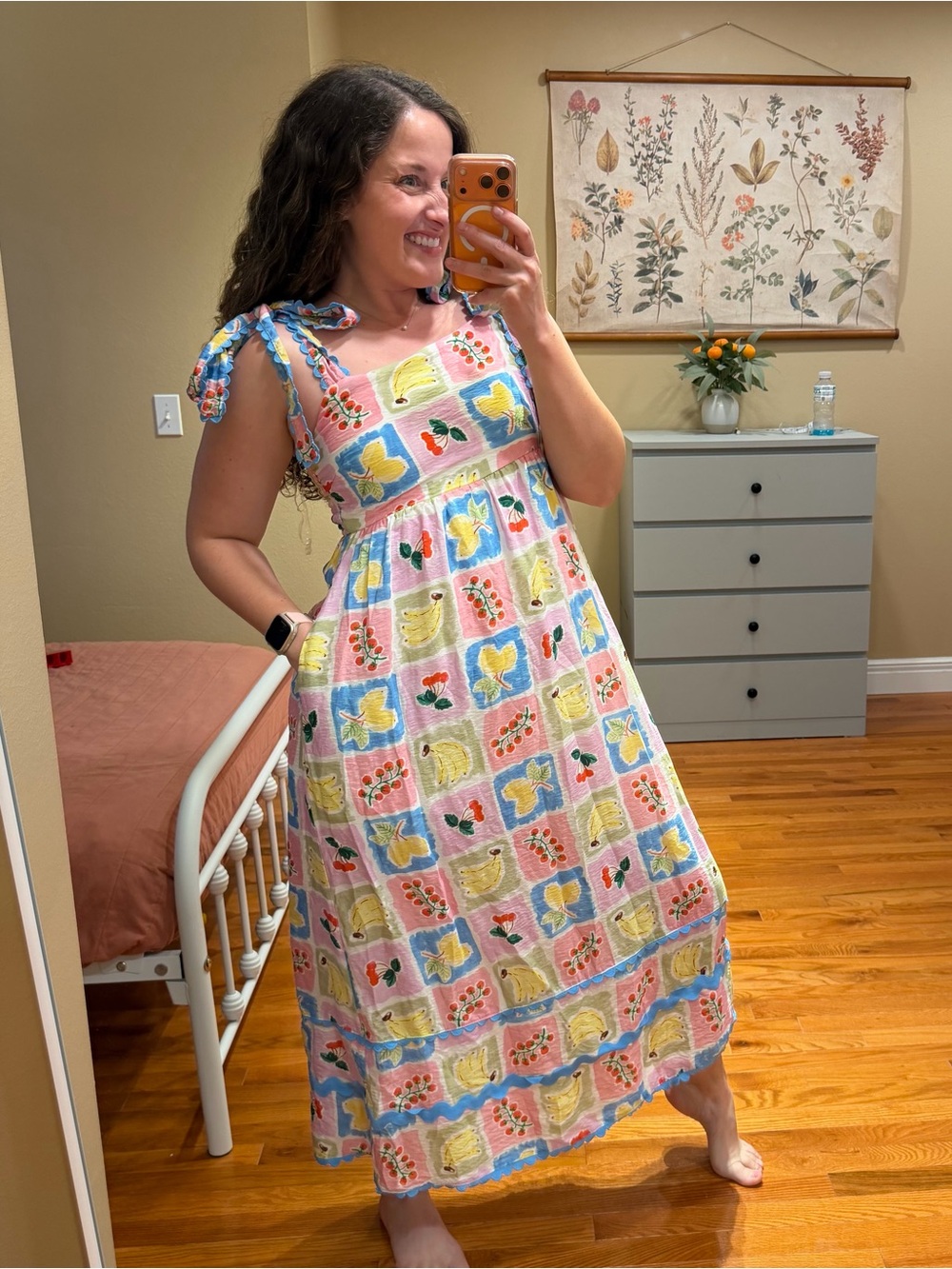 Tuckernuck Entro Fruit Pastel Floral Patchwork Tie-Shoulder Maxi Dress - Pink S